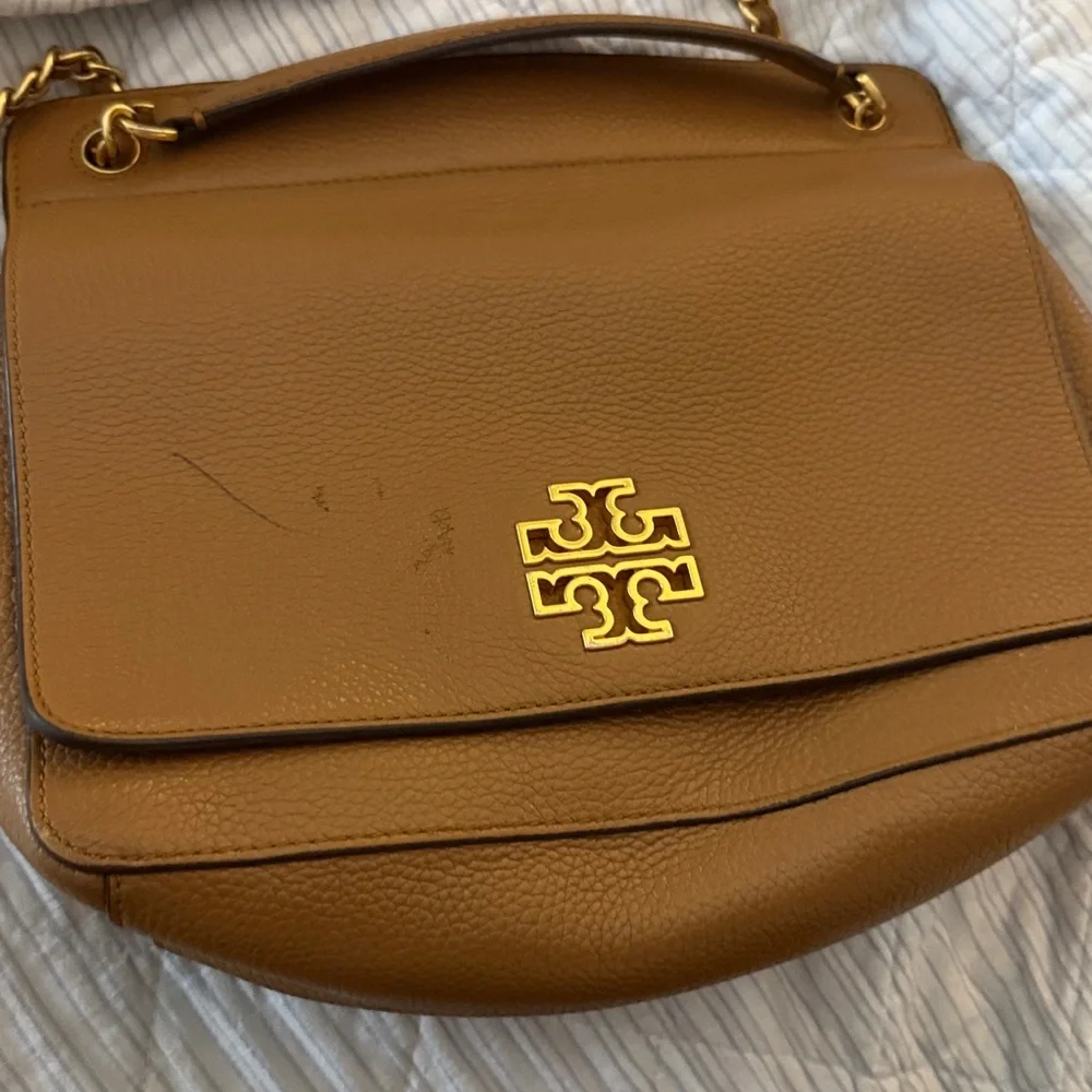 Tory Burch Brown Leather Shoulder Bag with Gold Chain - Picture 4 of 5